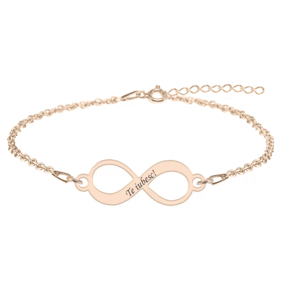 Bratara argint infinit 20 mm - personalizata cu text - placata cu aur roz